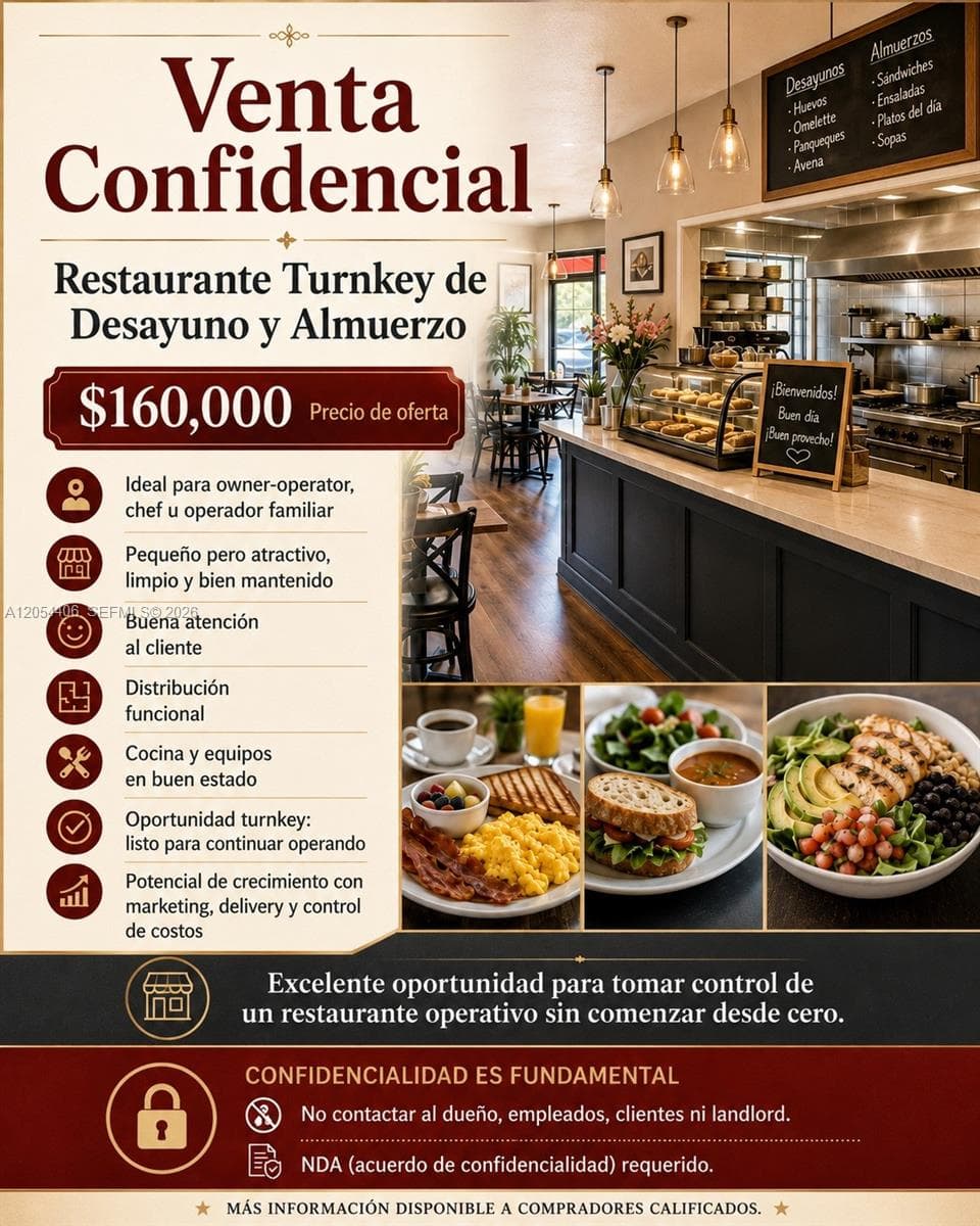 Confidential Turnkey Breakfast & Lunch Restaurant, Miami FL 33165 photo 2